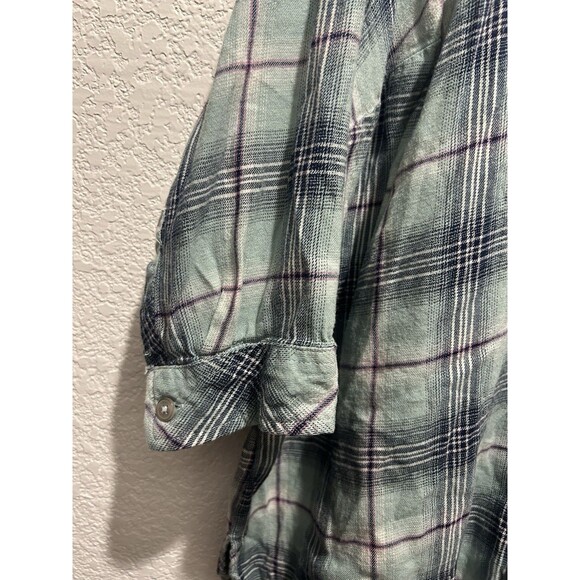 Catherines Button Up Shirt Womens 3X Blue Plaid Rhinestones Lightweight Beachy - Picture 6 of 7